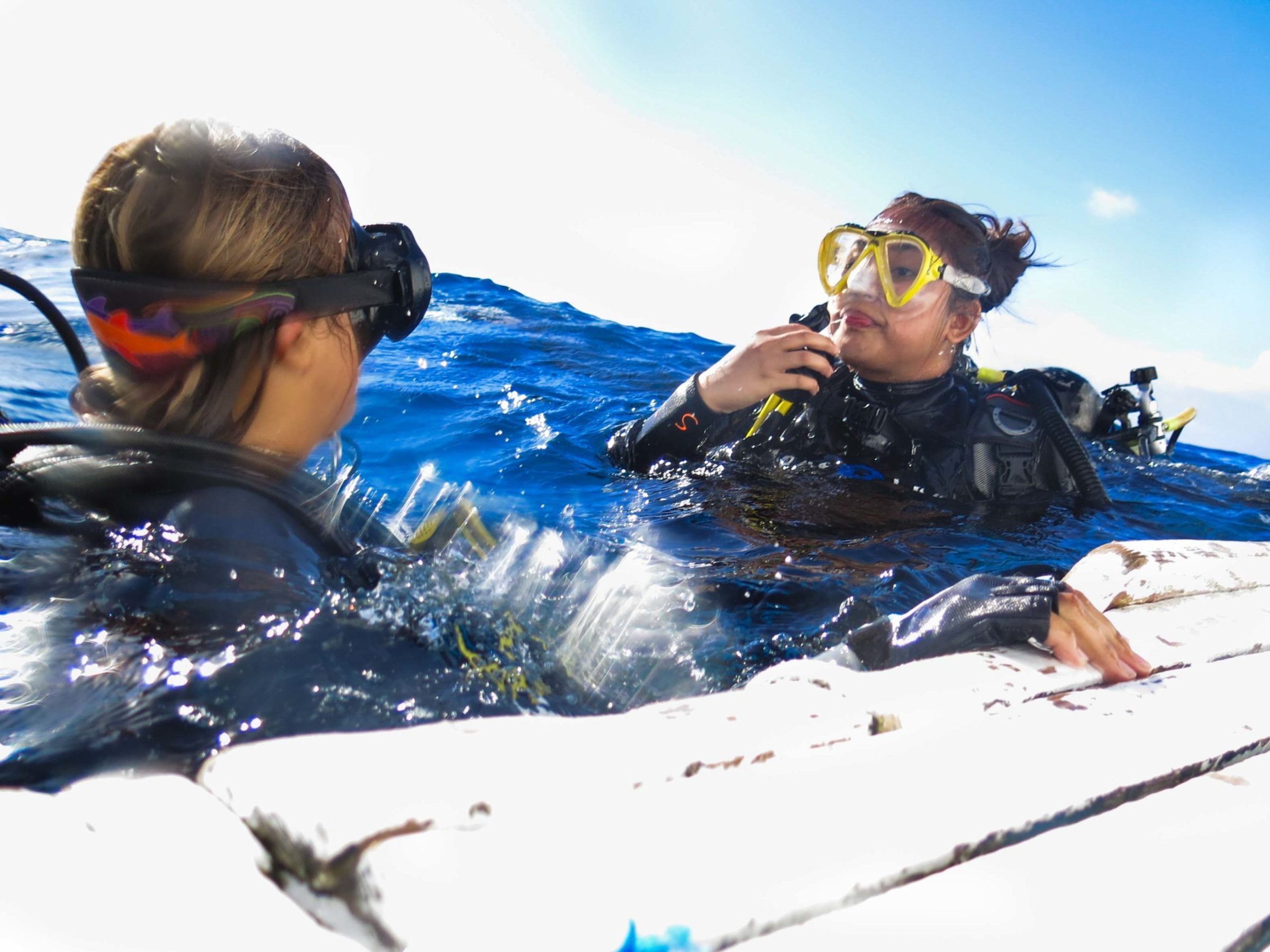 a group of people swimming in the water